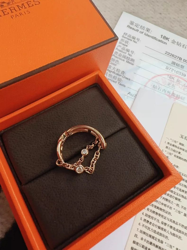 Hermes Hermes Rose Gold Diamond Chain Ring Size ONE SIZE - 7 Thumbnail