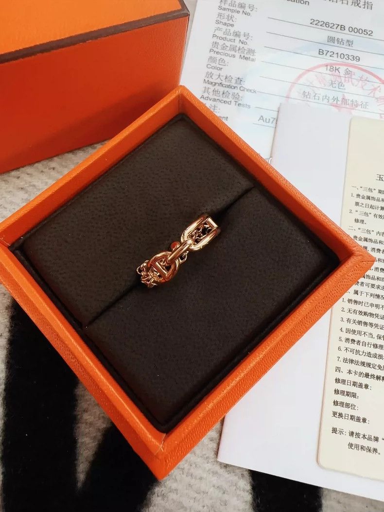 Hermes Hermes Rose Gold Diamond Chain Ring Size ONE SIZE - 4 Thumbnail