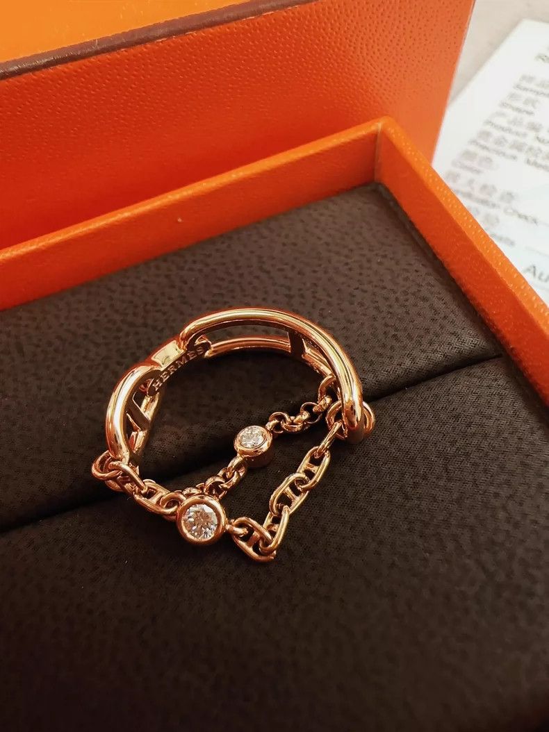 Hermes Hermes Rose Gold Diamond Chain Ring Size ONE SIZE - 6 Thumbnail