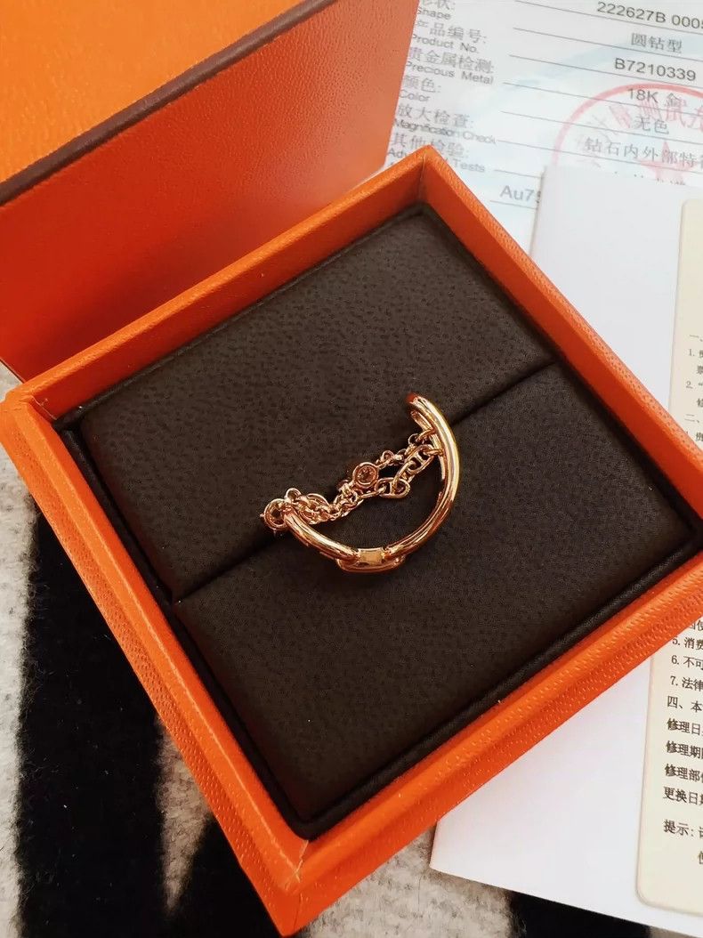 Hermes Hermes Rose Gold Diamond Chain Ring Size ONE SIZE - 3 Thumbnail