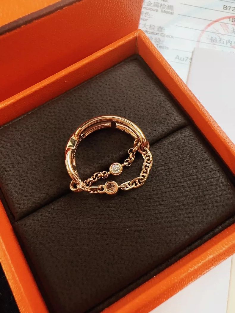 Hermes Hermes Rose Gold Diamond Chain Ring Size ONE SIZE - 2 Thumbnail