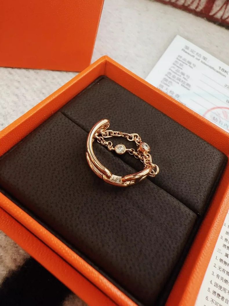 Hermes Hermes Rose Gold Diamond Chain Ring Size ONE SIZE - 8 Thumbnail