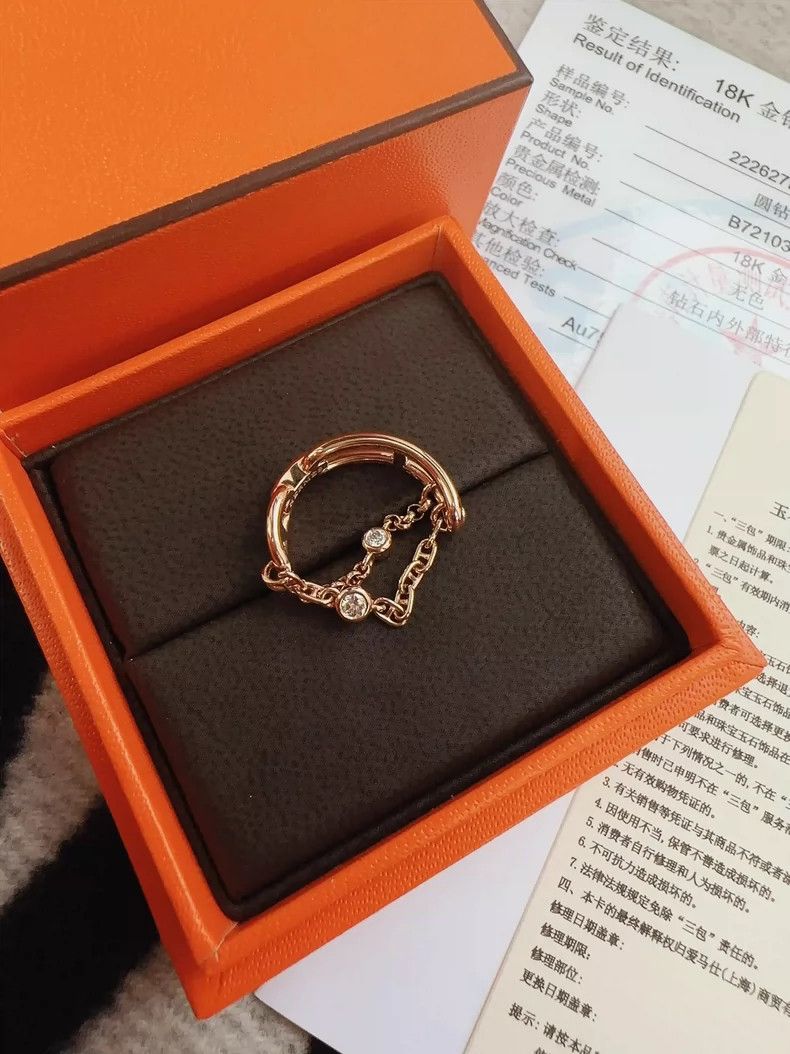 Hermes Hermes Rose Gold Diamond Chain Ring Size ONE SIZE - 5 Thumbnail