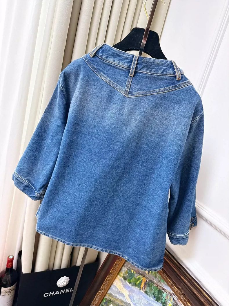 Chanel Chanel Vintage Blue Denim Top with Glass Buttons Size L / US 10 / IT 46 - 2 Thumbnail