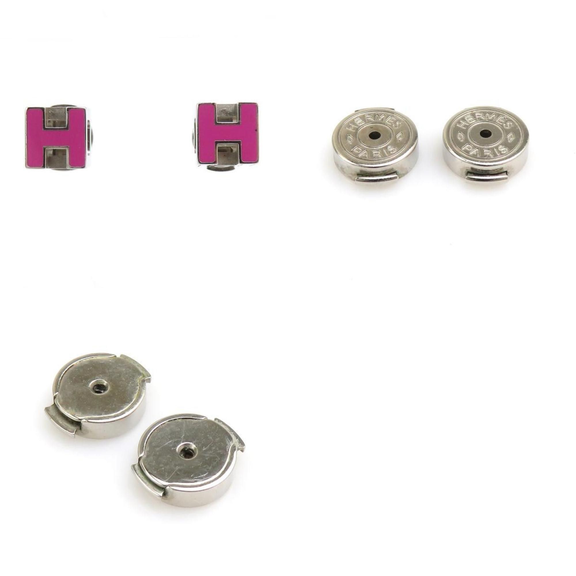 Hermes Hermes Earrings Cage de H Metal Enamel Silver Magenta Women's e60350 Size ONE SIZE - 5 Thumbnail