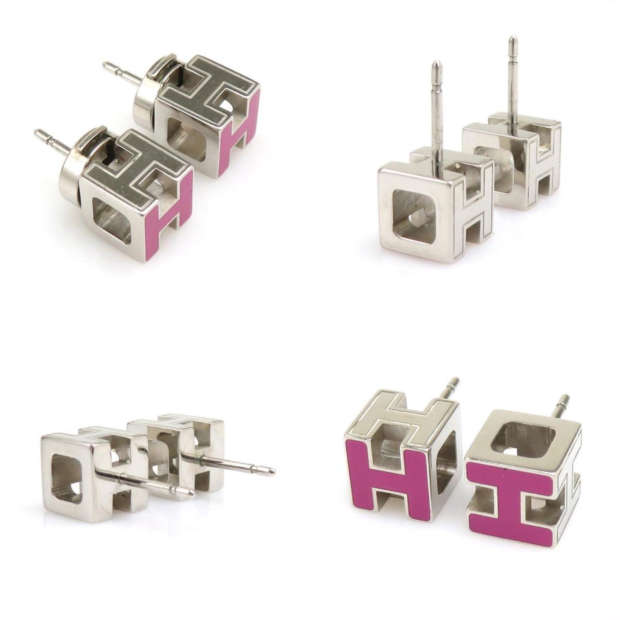 Hermes Hermes Earrings Cage de H Metal Enamel Silver Magenta Women's e60350 Size ONE SIZE - 4 Thumbnail