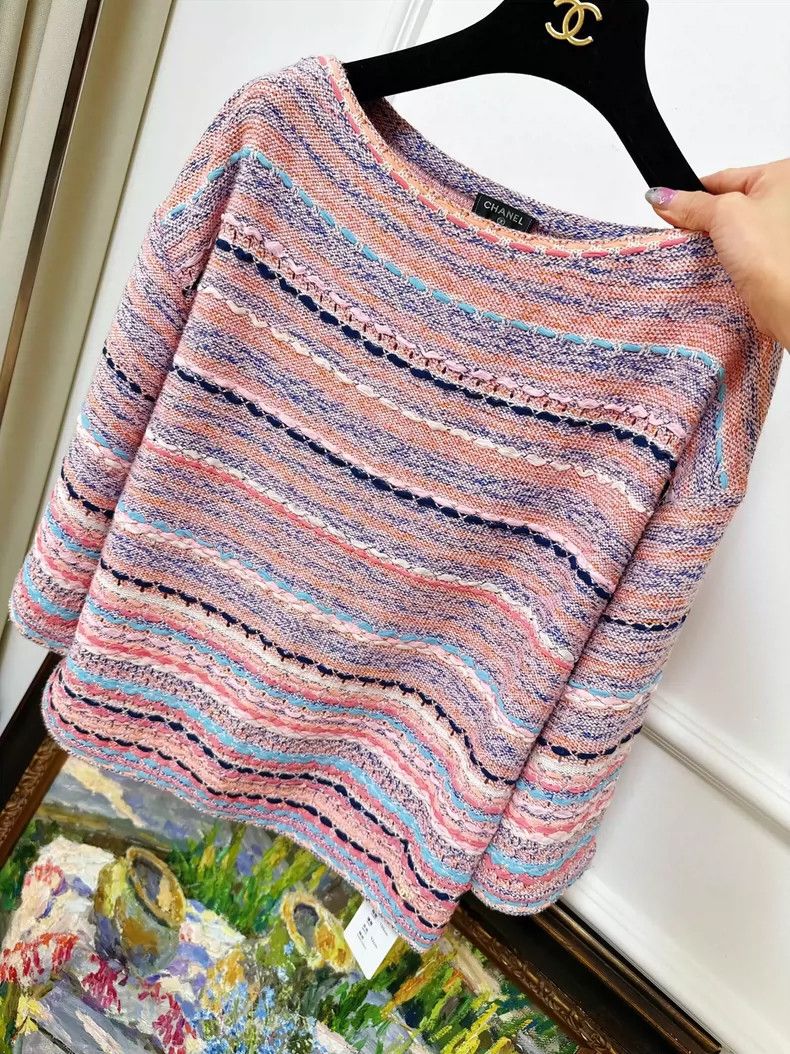 Chanel Chanel Pink Striped Knit Top Size 36 Size S / US 4 / IT 40 - 2 Thumbnail