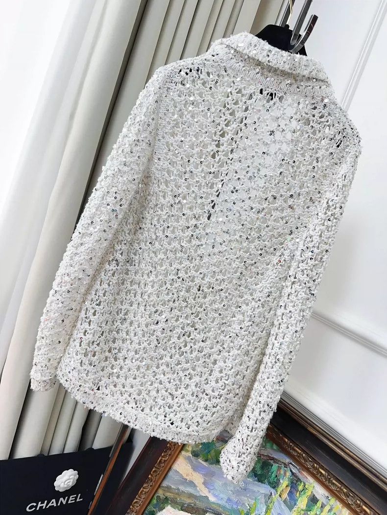 Chanel Chanel White Knit Embroidered Jacket with Buttons Size S / US 4 / IT 40 - 8 Thumbnail