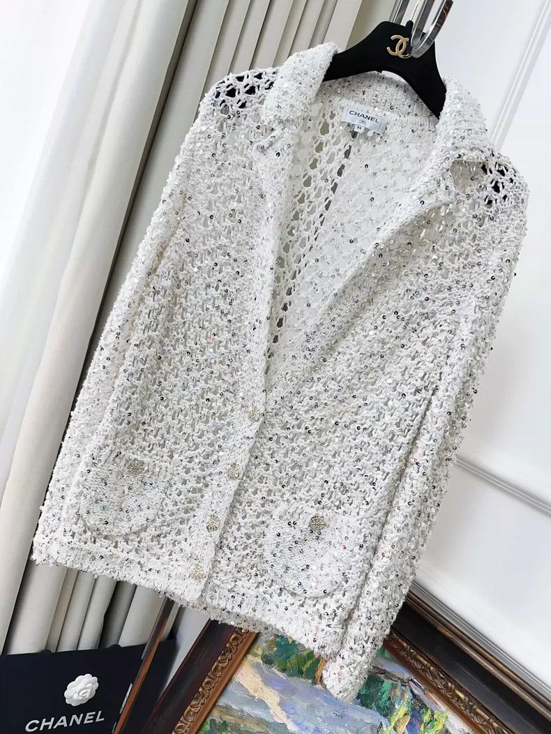 Chanel Chanel White Knit Embroidered Jacket with Buttons Size S / US 4 / IT 40 - 7 Thumbnail