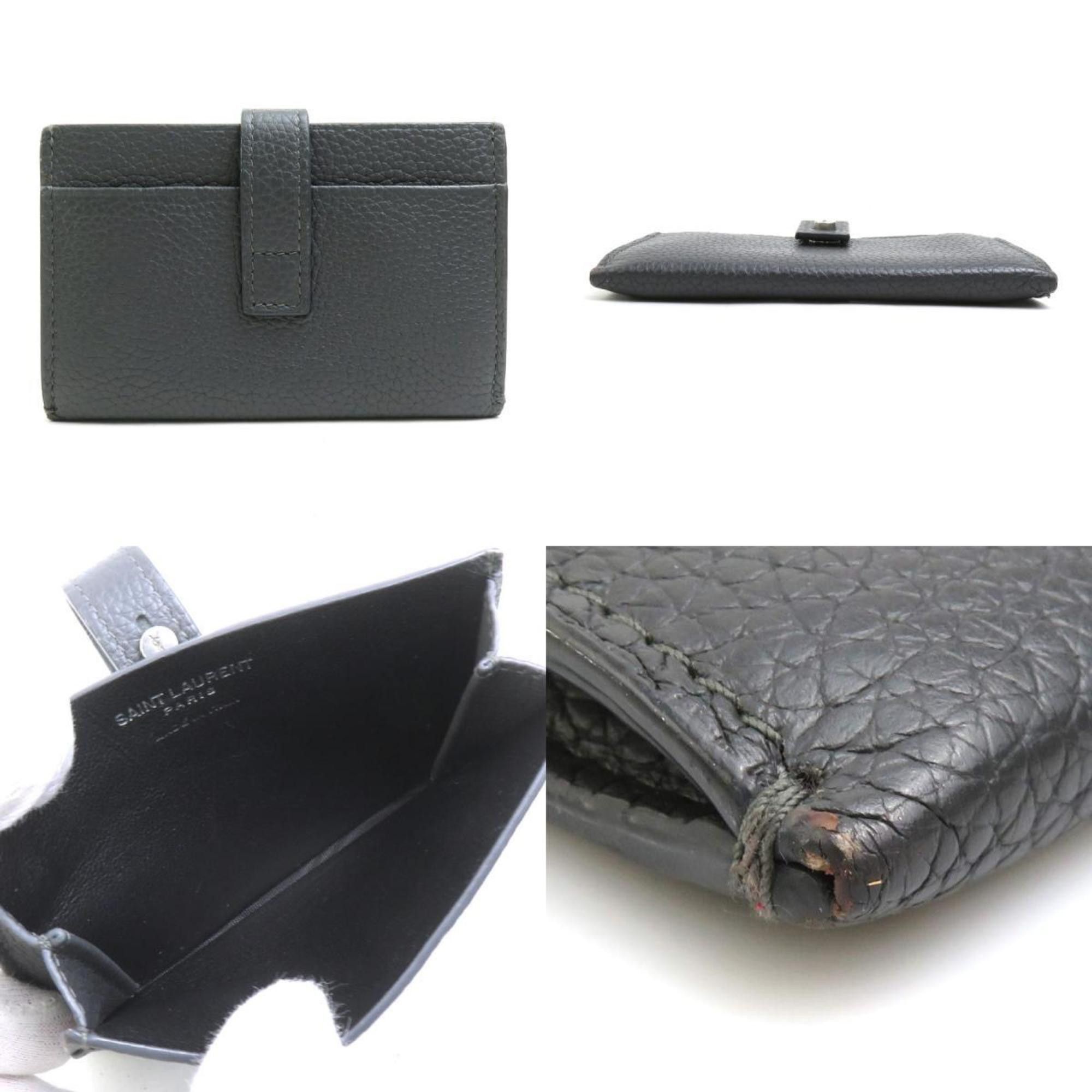Saint Laurent Paris Saint Laurent Business Card Holder/Card Case Leather Grey Men's Women's 56082a Size ONE SIZE - 3 Thumbnail