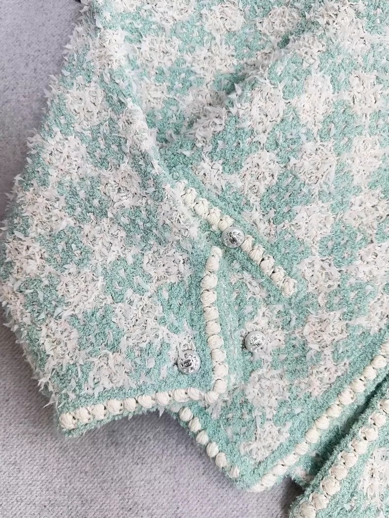 Chanel Chanel Mint Green Checkered Knit Cardigan Size M / US 6-8 / IT 42-44 - 4 Thumbnail