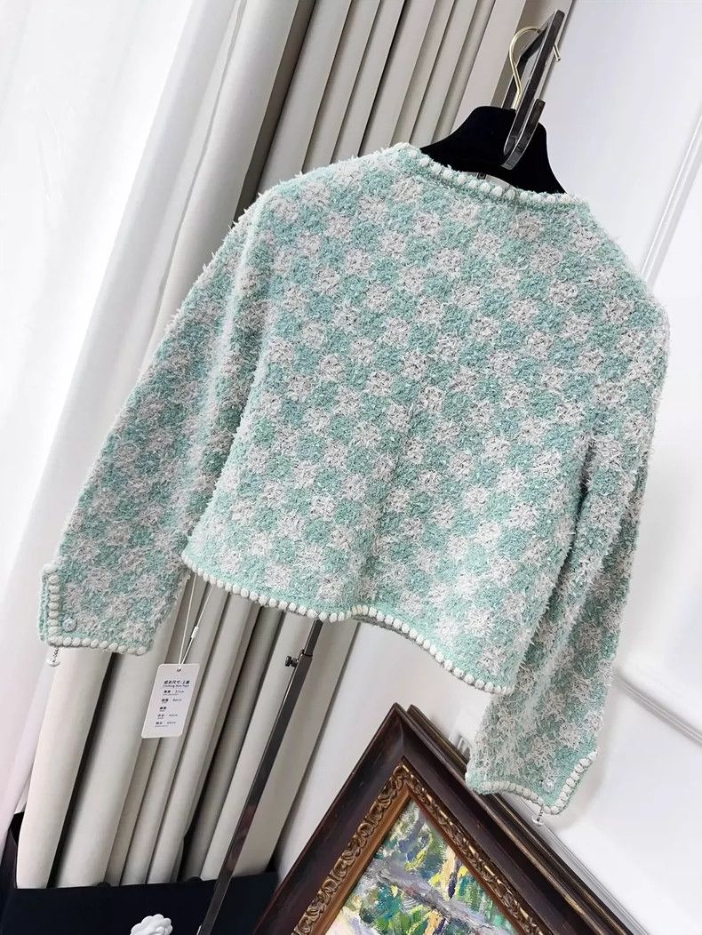 Chanel Chanel Mint Green Checkered Knit Cardigan Size M / US 6-8 / IT 42-44 - 2 Thumbnail