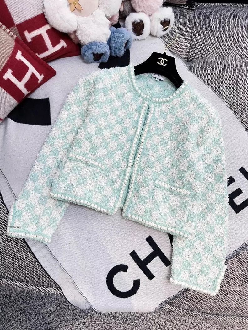 Chanel Chanel Mint Green Checkered Knit Cardigan Size M / US 6-8 / IT 42-44 - 3 Thumbnail