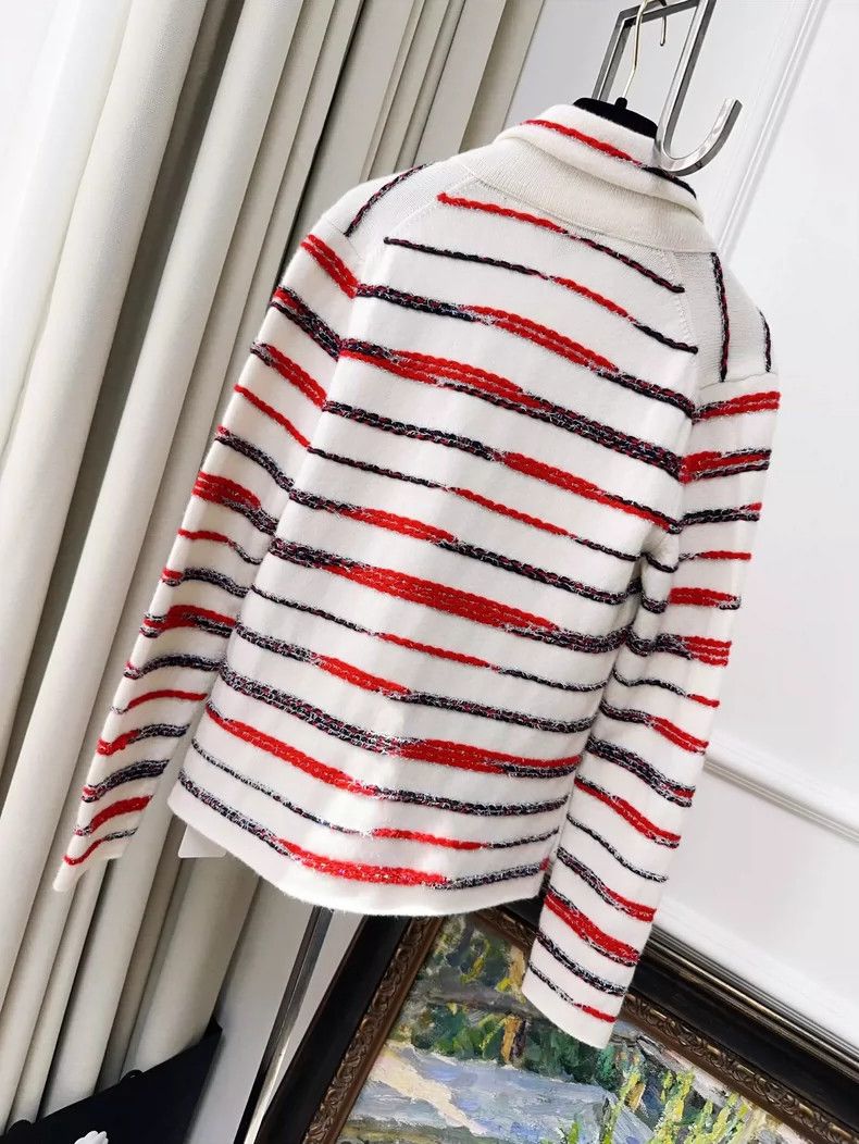 Chanel Chanel White Red Blue Striped Knit Cardigan Size S / US 4 / IT 40 - 2 Thumbnail