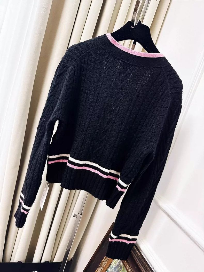 Chanel Chanel Black Knit Cardigan with Pink Trim Size M / US 6-8 / IT 42-44 - 2 Thumbnail