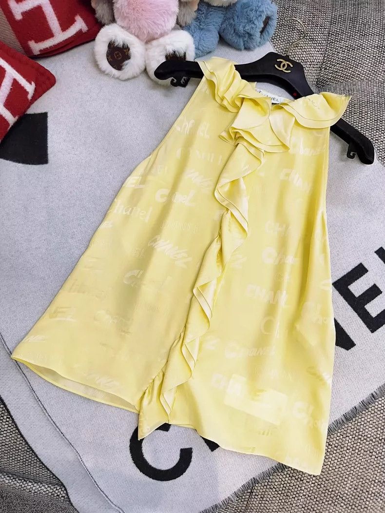Chanel Chanel Yellow Ruffled Silk Sleeveless Top Size S / US 4 / IT 40 - 6 Thumbnail