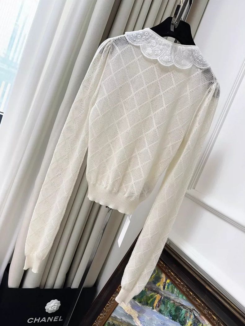 Miu Miu Miu Miu Beige Knit Cardigan with Lace Collar Size S / US 4 / IT 40 - 2 Thumbnail