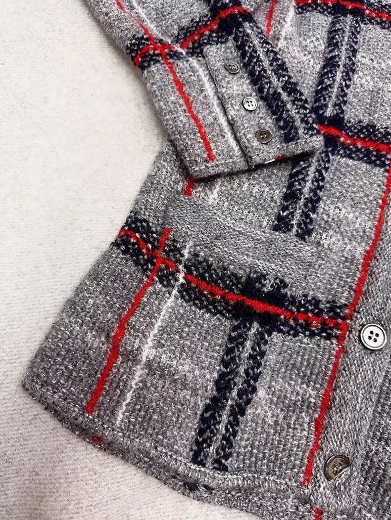 Thom Browne Grey Knit Jacket with Red and Blue Plaid Size M / US 6-8 / IT 42-44 - 5 Thumbnail