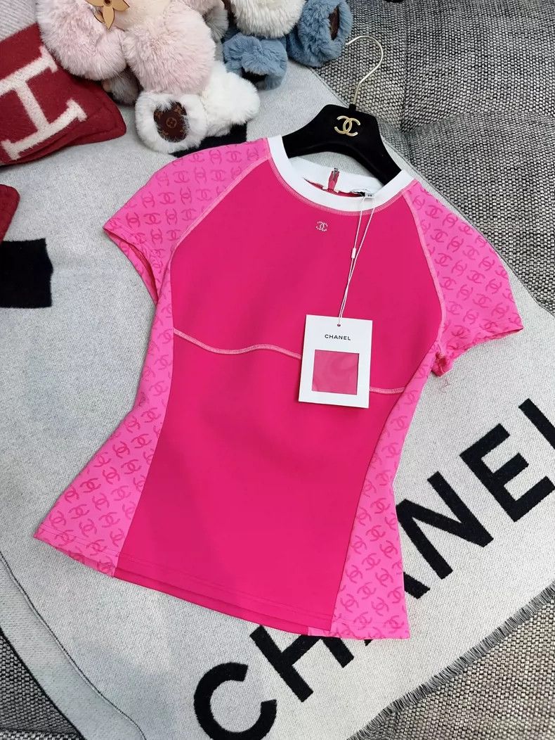 Chanel Chanel Pink Logo Short Sleeve Top Size M / US 6-8 / IT 42-44 - 2 Thumbnail