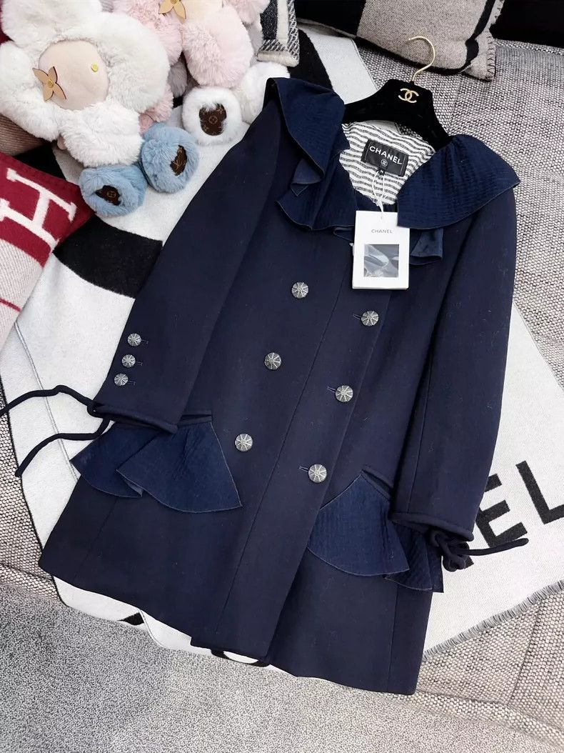 Chanel Chanel Blue Ruffled Long Coat Dress Jacket Size XS / US 0-2 / IT 36-38 - 5 Thumbnail