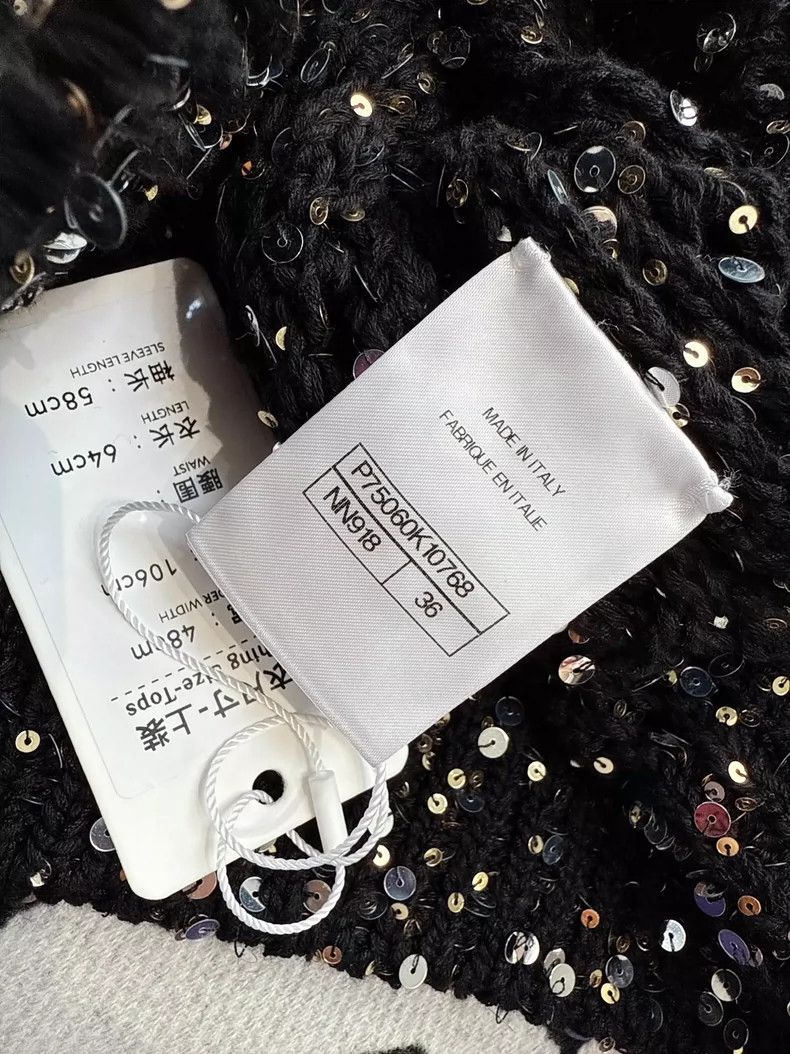 Chanel Chanel Black Sequin Knit Cardigan with White Trim Size S / US 4 / IT 40 - 4 Thumbnail