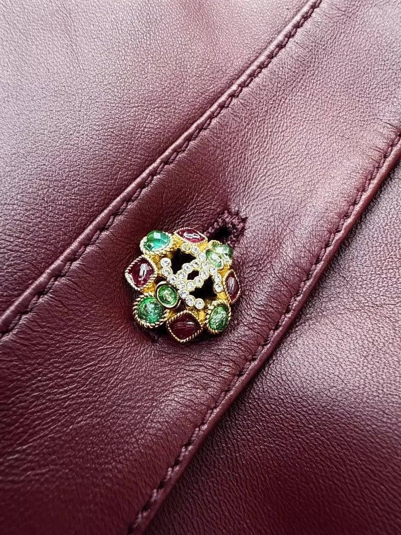 Chanel Chanel Burgundy Leather Jacket with Diamond Buttons Size S / US 4 / IT 40 - 5 Thumbnail