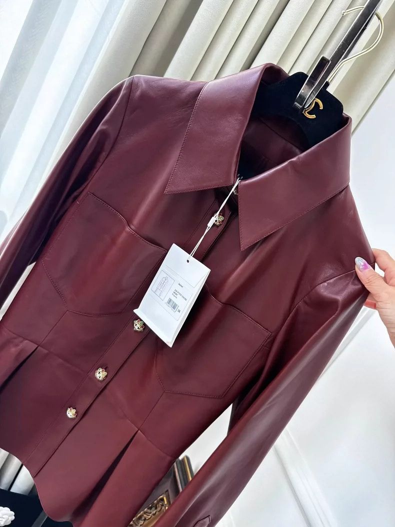 Chanel Chanel Burgundy Leather Jacket with Diamond Buttons Size S / US 4 / IT 40 - 2 Thumbnail