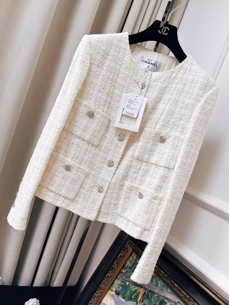 Chanel Chanel White Diamond Button Woven Jacket Size L / US 10 / IT 46 - 7 Thumbnail
