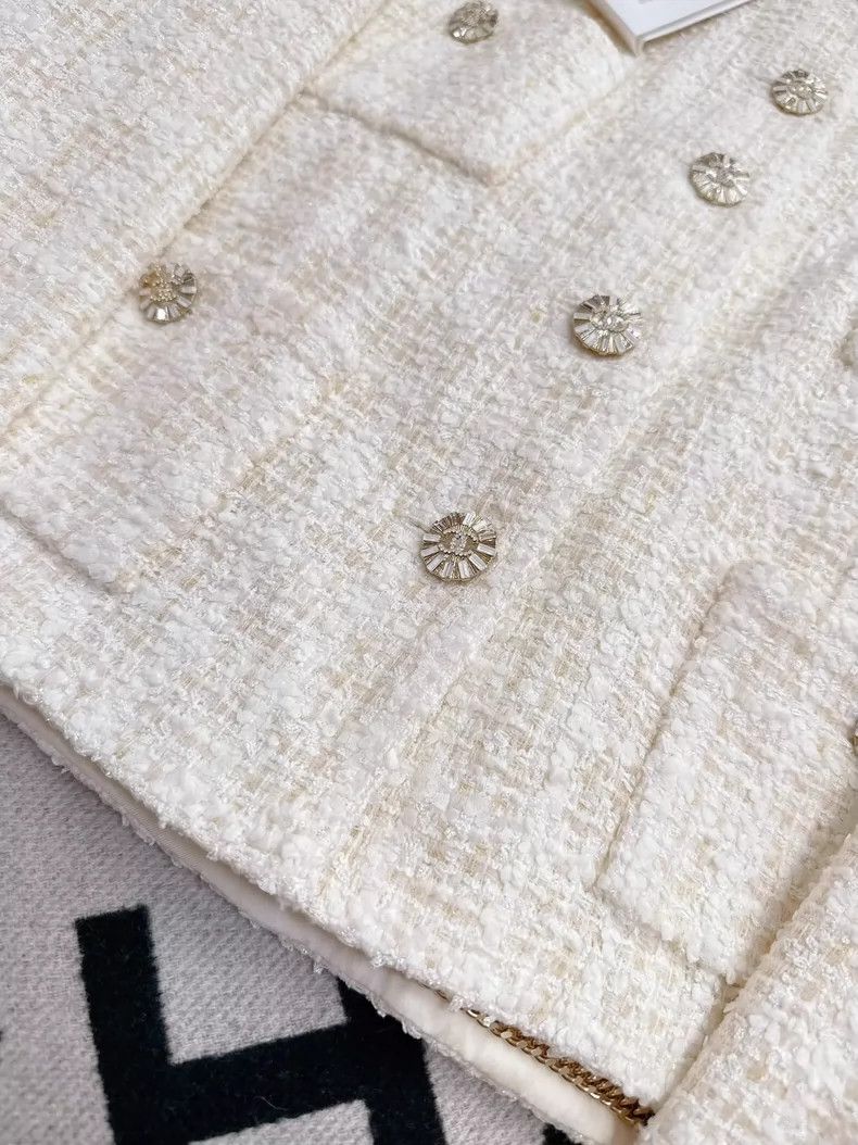 Chanel Chanel White Diamond Button Woven Jacket Size L / US 10 / IT 46 - 2 Thumbnail