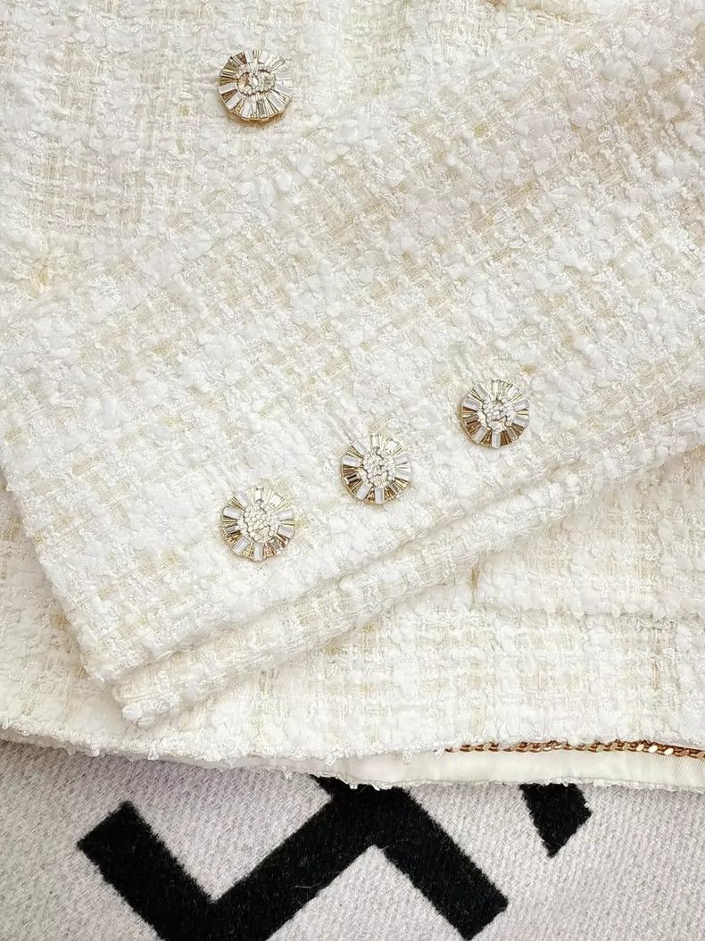 Chanel Chanel White Diamond Button Woven Jacket Size L / US 10 / IT 46 - 3 Thumbnail