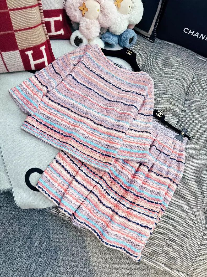 Chanel Chanel Pink Striped Knit Midi Skirt Size 36" / US 14 / IT 50 - 9 Thumbnail