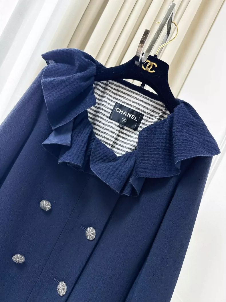 Chanel Chanel Blue Ruffled Coat Dress 20S Collection Size S / US 4 / IT 40 - 2 Thumbnail