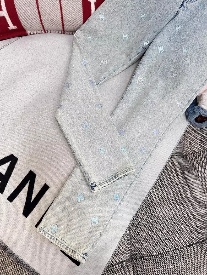 Chanel Chanel Blue Gray Sequined Denim Pants Size 38" / US 16 / IT 52 - 3 Thumbnail