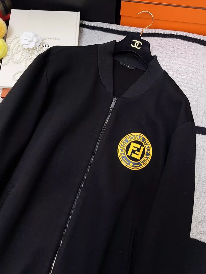 Fendi Fendi Black Baseball Jacket with Yellow Badge Size L / US 10 / IT 46 - 3 Thumbnail