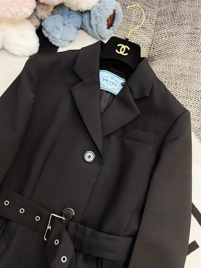 Prada Prada Black Long Belted Dress Coat Size S / US 4 / IT 40 - 2 Thumbnail