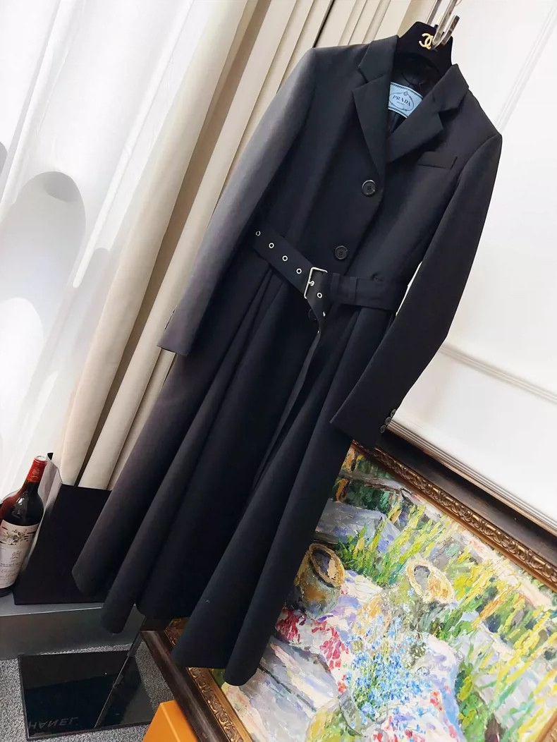 Prada Prada Black Long Belted Dress Coat Size S / US 4 / IT 40 - 8 Thumbnail