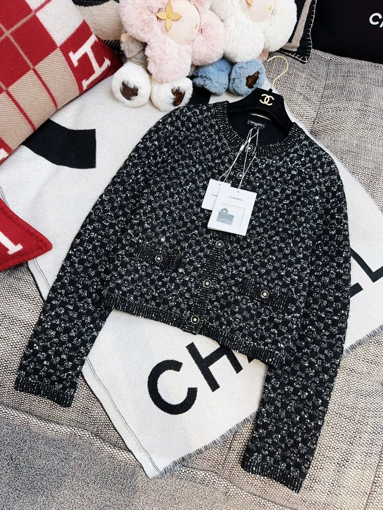 Chanel Chanel Black Sequin Knit Cardigan Jacket Size M / US 6-8 / IT 42-44 - 2 Thumbnail