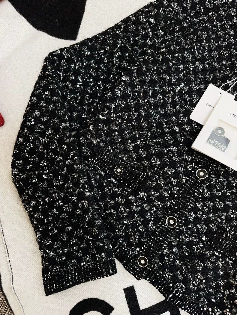 Chanel Chanel Black Sequin Knit Cardigan Jacket Size M / US 6-8 / IT 42-44 - 3 Thumbnail