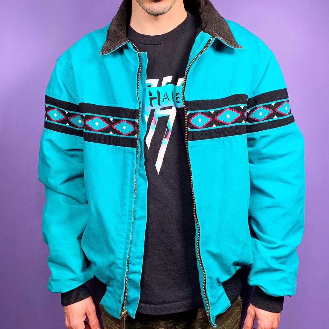 Vintage deals Carhartt Jacket teal turquoise green 90s SUPER NICE lined work men small