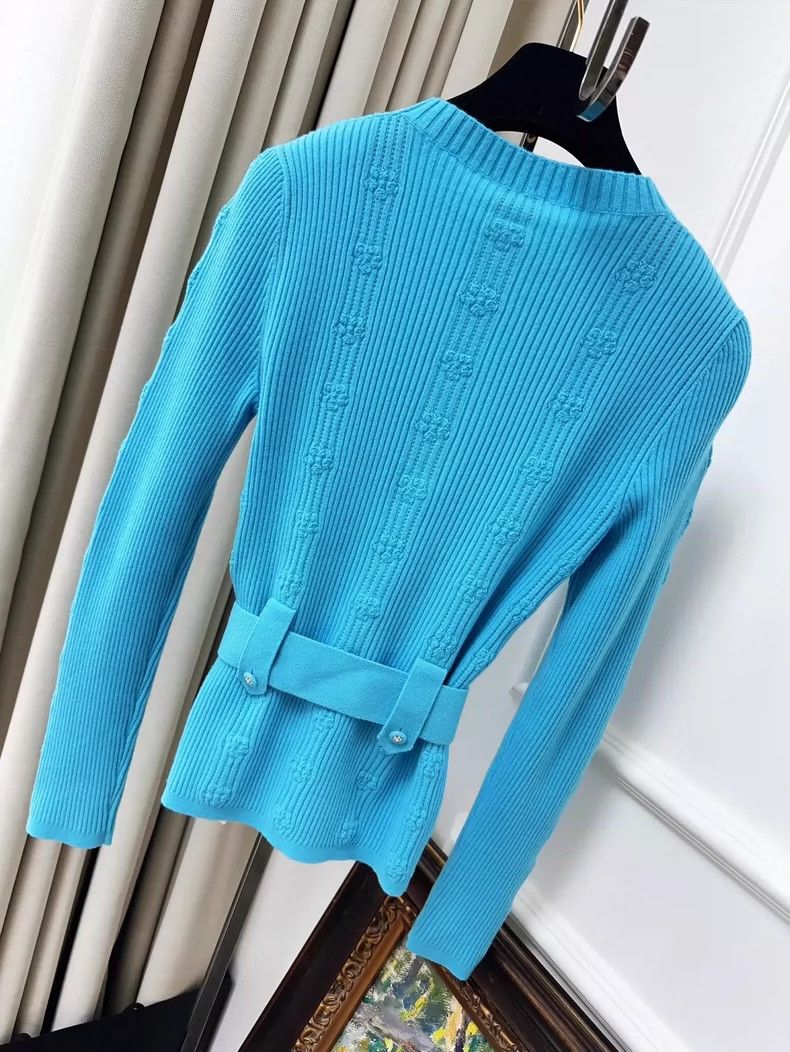 Chanel Chanel Blue Knitted Sweater with Belt Size S / US 4 / IT 40 - 2 Thumbnail