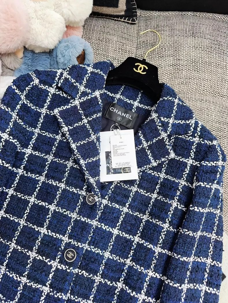 Chanel Chanel Blue and White Checkered Long Coat Size S / US 4 / IT 40 - 2 Thumbnail