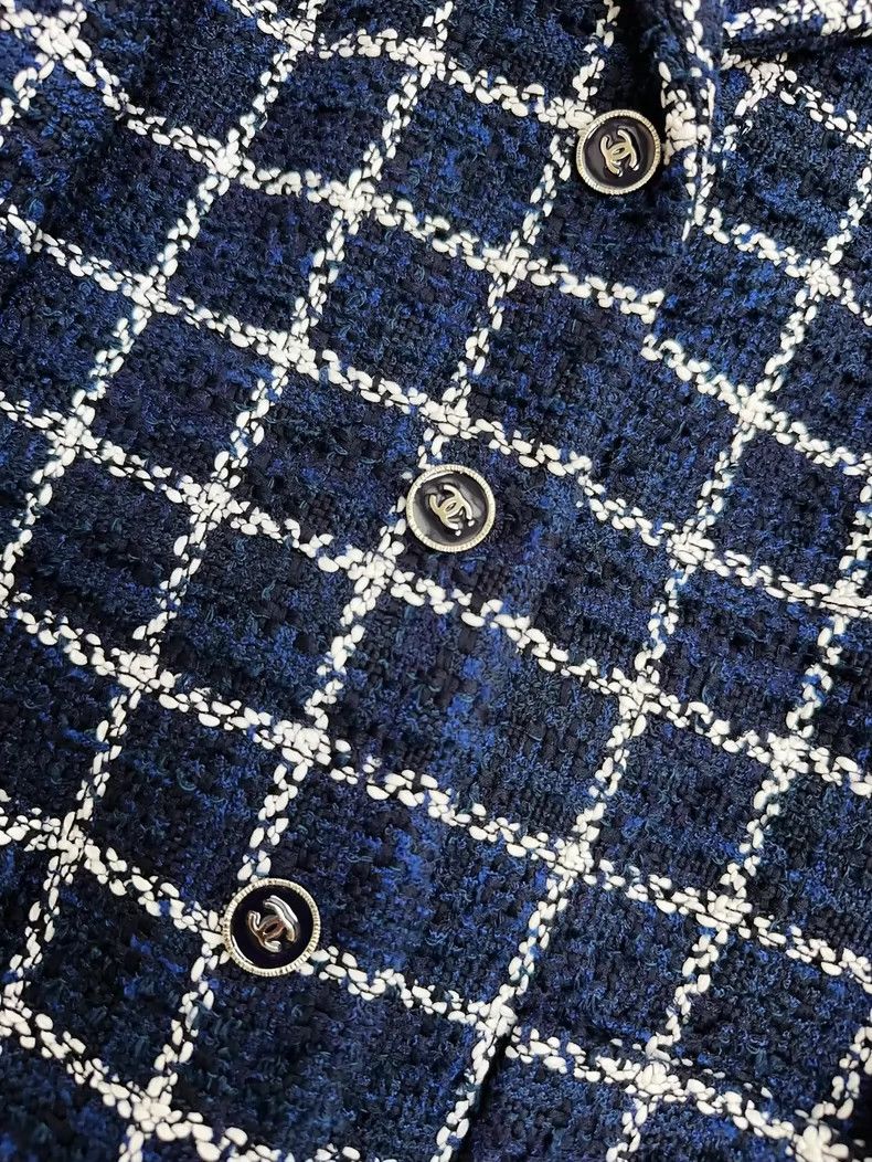 Chanel Chanel Blue and White Checkered Long Coat Size S / US 4 / IT 40 - 3 Thumbnail