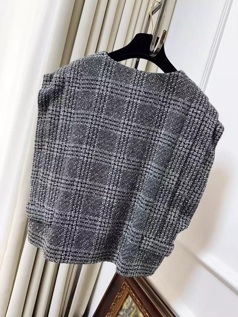 Chanel Chanel Gray Plaid Embroidered Sleeveless Vest Top Size XL / US 12-14 / IT 48-50 - 2 Thumbnail