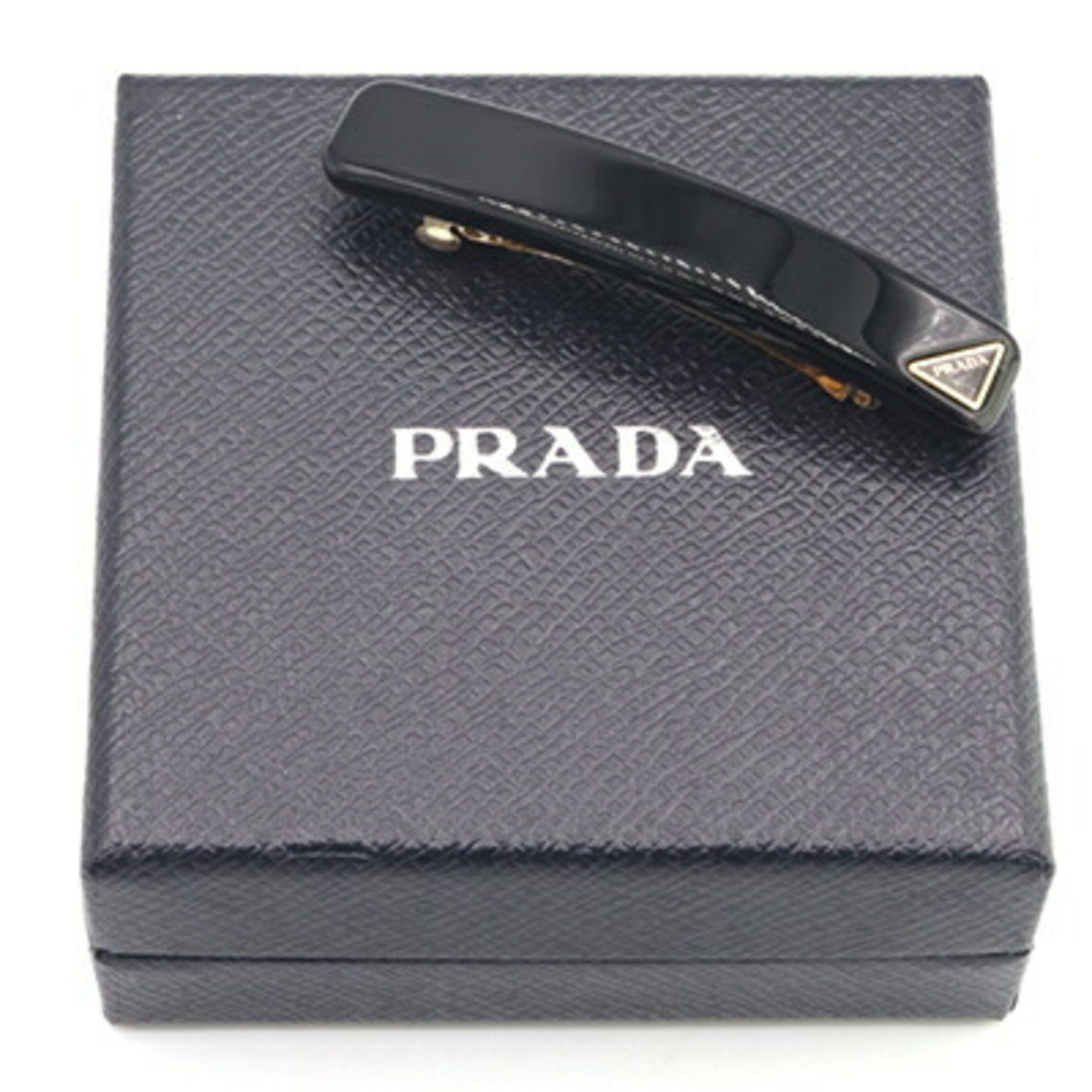 Prada Barrette Plex Hair Clip 1IF134 Black Methacrylate Brass Triangle Women's PRADA