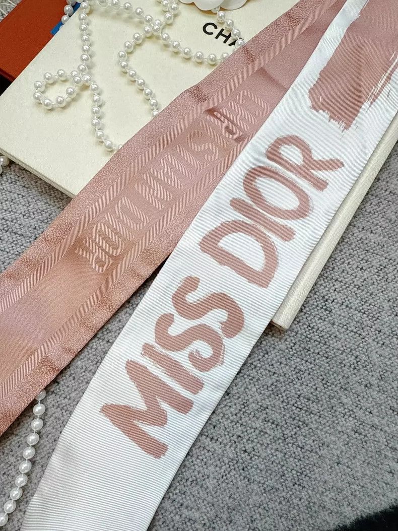 Dior Dior Pink and White Logo Twilly Scarf Size ONE SIZE - 5 Thumbnail