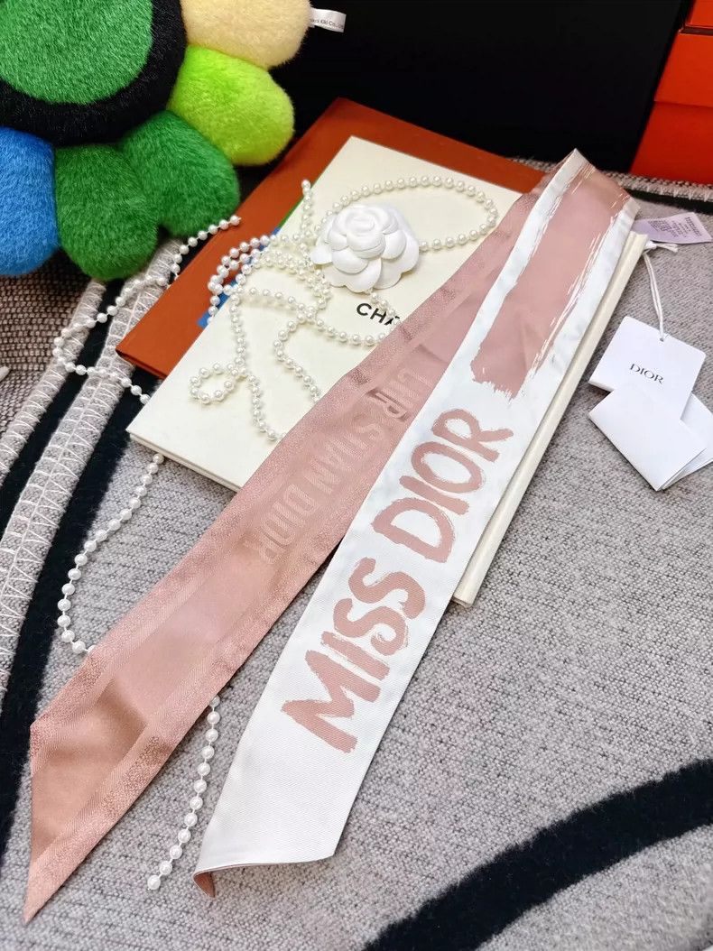Dior Dior Pink and White Logo Twilly Scarf Size ONE SIZE - 6 Thumbnail