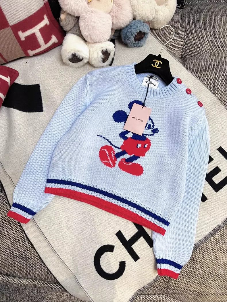 Prada Miu Miu Blue Red Mickey Knit Top Size L / US 10 / IT 46 - 3 Thumbnail