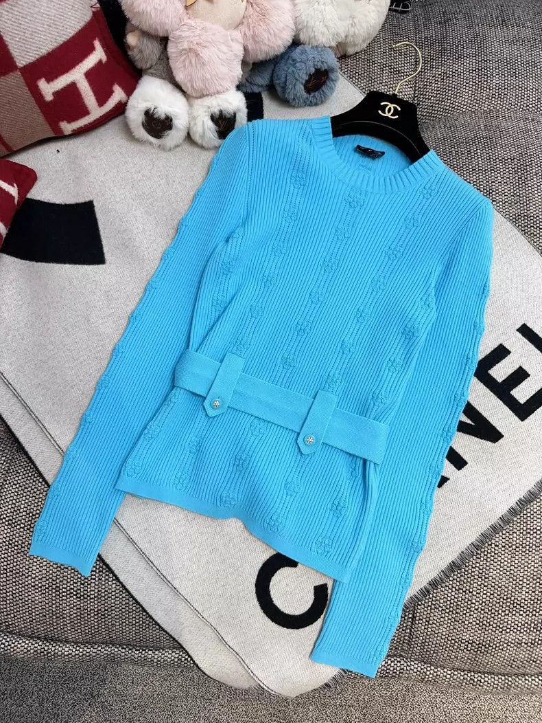Chanel Chanel Blue Knit Top with Belt Detail Size S / US 4 / IT 40 - 7 Thumbnail