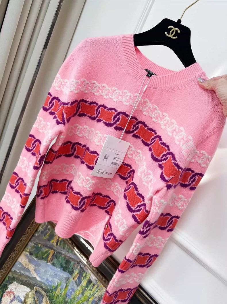 Chanel Pink Knit Sweater with Stripe Design Size M / US 6-8 / IT 42-44 - 2 Thumbnail