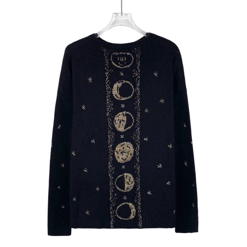 Dior Christian Dior Navy Starry Knit Sweater Size L / US 10 / IT 46 - 2 Thumbnail